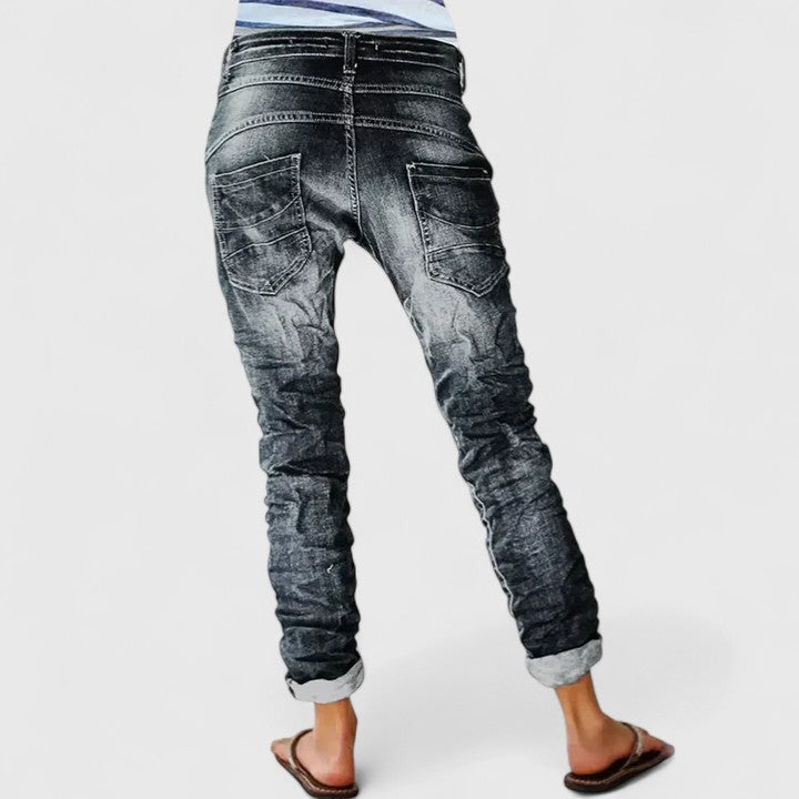 Zara | Women's Distressed Straight Leg Jeans - Blue - Image 1