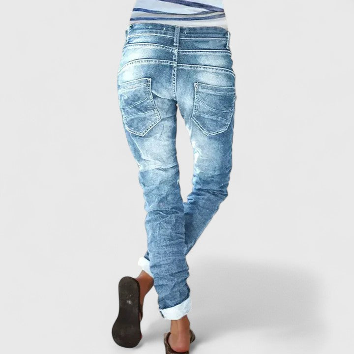 Zara | Women's Distressed Straight Leg Jeans - Blue - Image 2