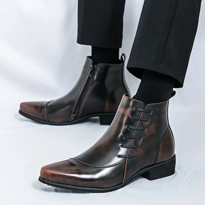 Zarvond | Homme Bottines Bout Carré Zippées - Brown - Image 1