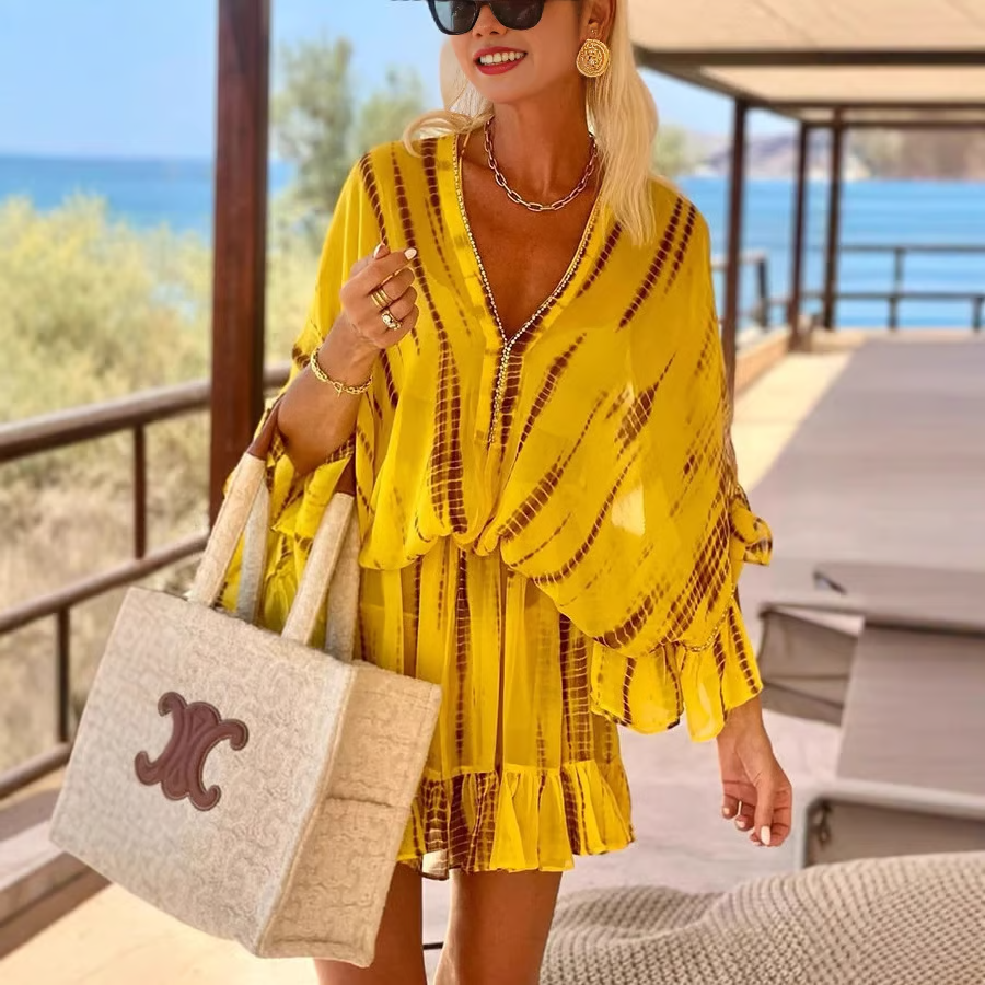 Zephira | Women's V-Neck Long Sleeve Mini Dress - Image 2