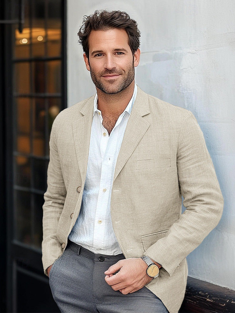 Zephyr | Men's Single Breasted Casual Blazer - Beige - Image 1