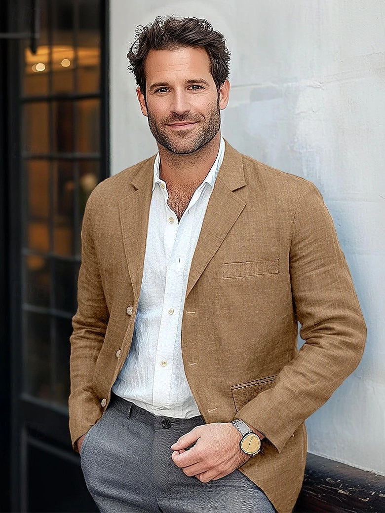 Zephyr | Men's Single Breasted Casual Blazer - Beige - Image 2