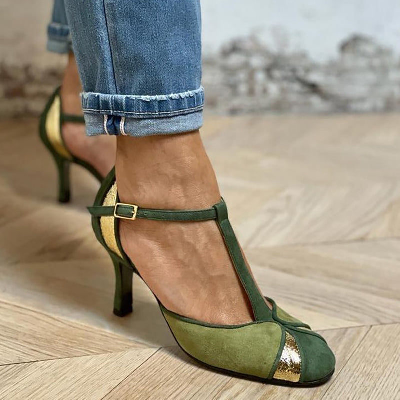 Zephyr | Women's T-Strap Green Heels - Green - Image 1