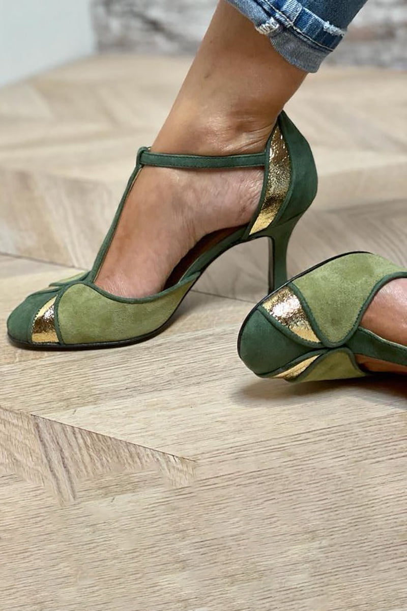 Zephyr | Women's T-Strap Green Heels - Green - Image 2