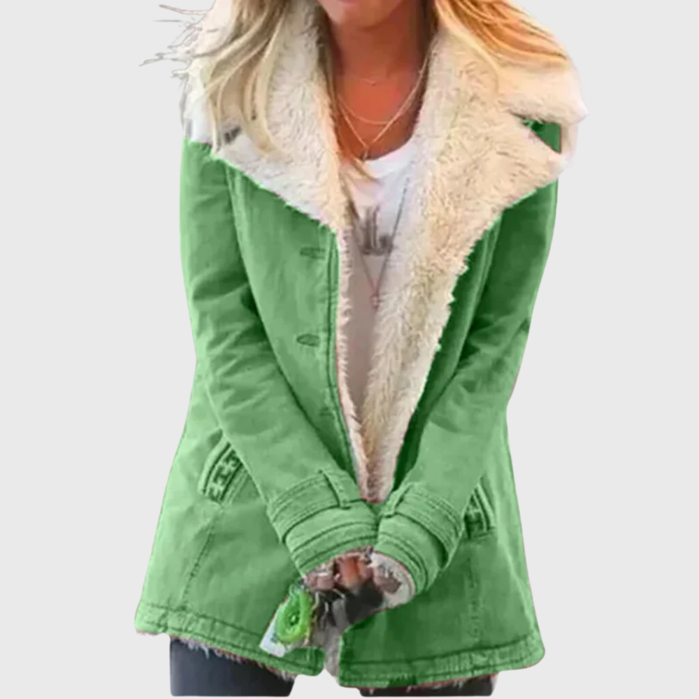 Zephyrine | Women's Green Coat with Contrast Lining - Image 1