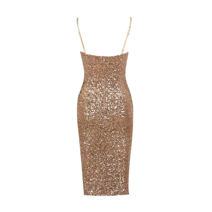 Zilvaine | Femme Robe Midi Paillettes Dorées - Gold - Image 4