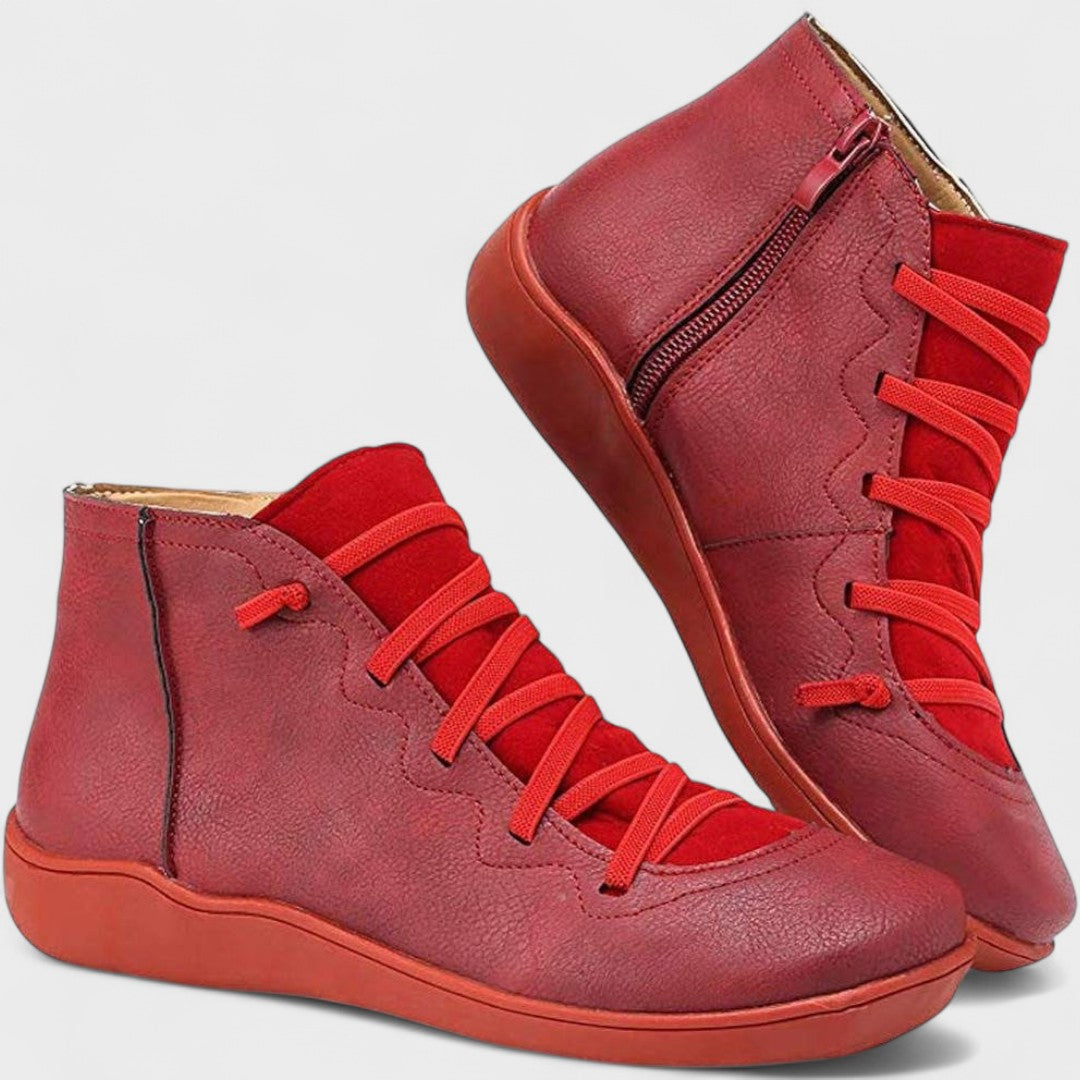 Zilvorne | Bottines Femme Lacets Croisés Zip Latéral - Red - Image 1