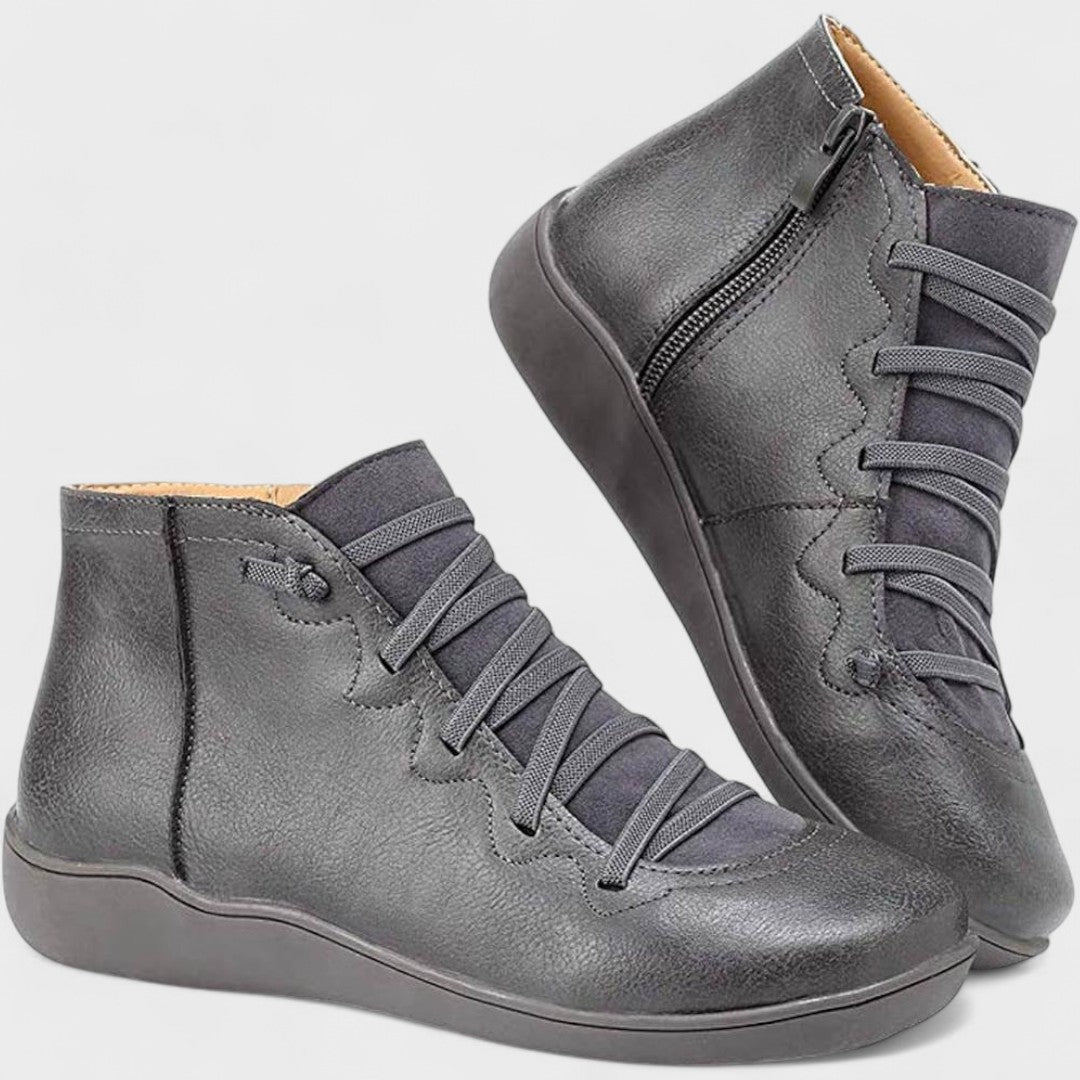 Zilvorne | Bottines Femme Lacets Croisés Zip Latéral - Red - Image 4