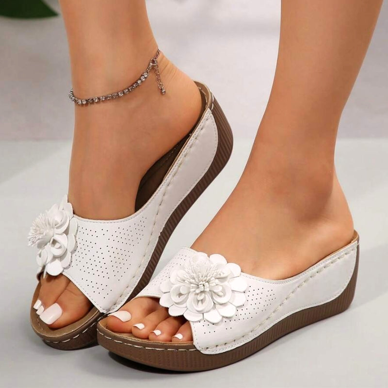 Zinnia | Women's Floral Wedge Slide Sandals - Image 1
