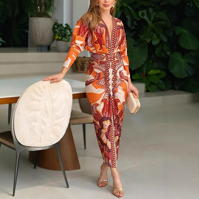 Zivah | Women's Printed Long Sleeve Bodycon Midi Dress - Image 1