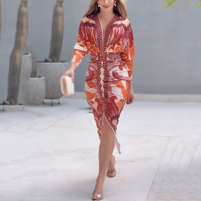 Zivah | Women's Printed Long Sleeve Bodycon Midi Dress - Image 2