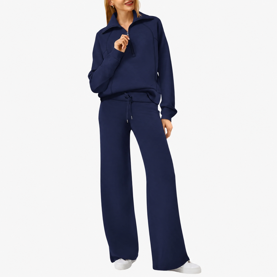 Zélavande | Ensemble Loungewear Femme Pantalon Large - Navy - Image 1