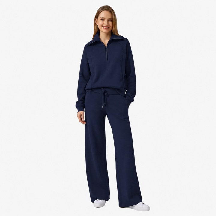 Zélavande | Ensemble Loungewear Femme Pantalon Large - Navy - Image 2