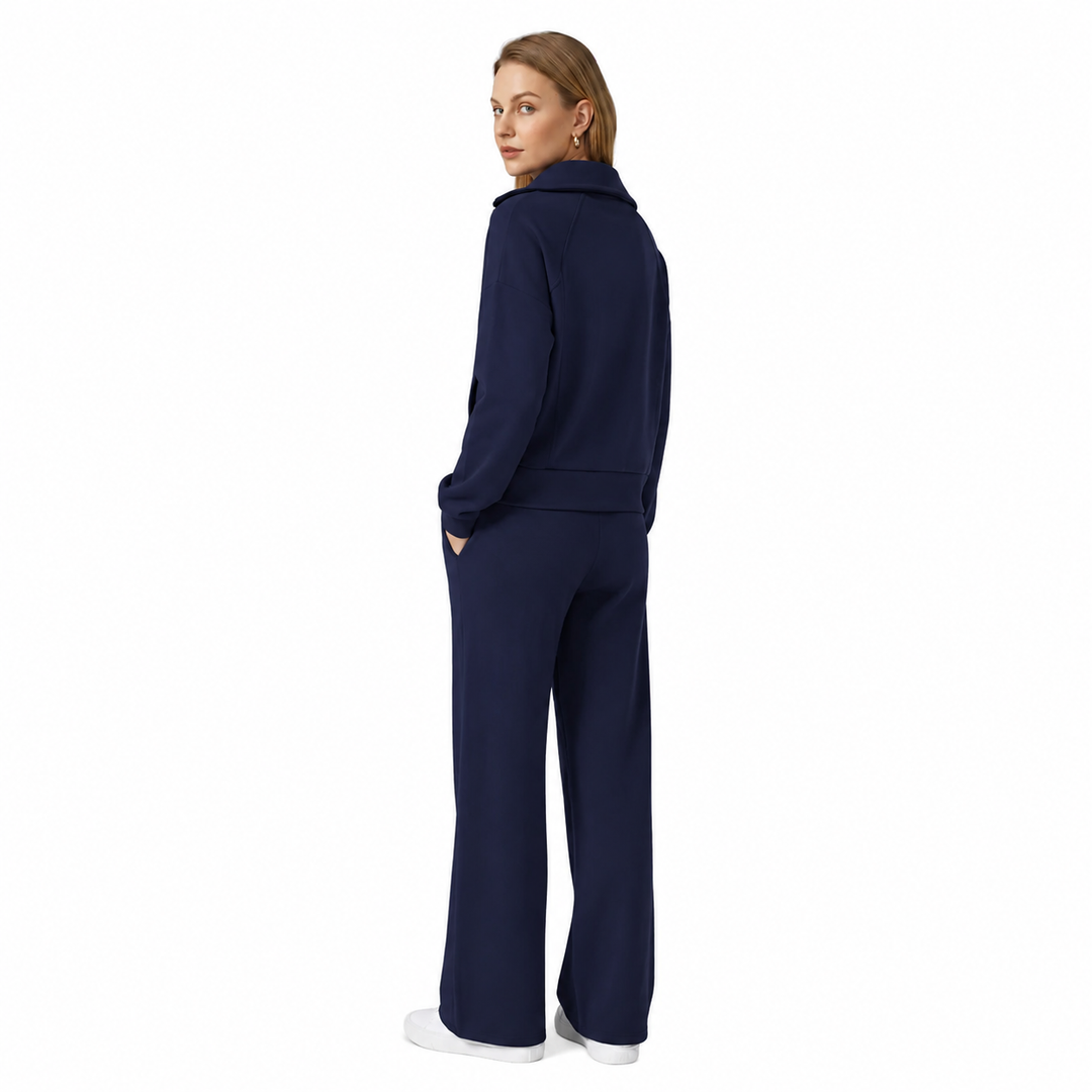 Zélavande | Ensemble Loungewear Femme Pantalon Large - Navy - Image 3