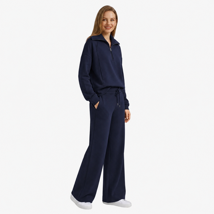 Zélavande | Ensemble Loungewear Femme Pantalon Large - Navy - Image 4