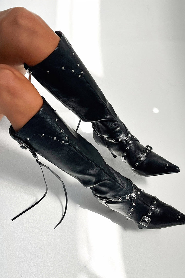 Zélavec | Femme Bottes Genou Talon Aiguille Noires - Black - Image 3