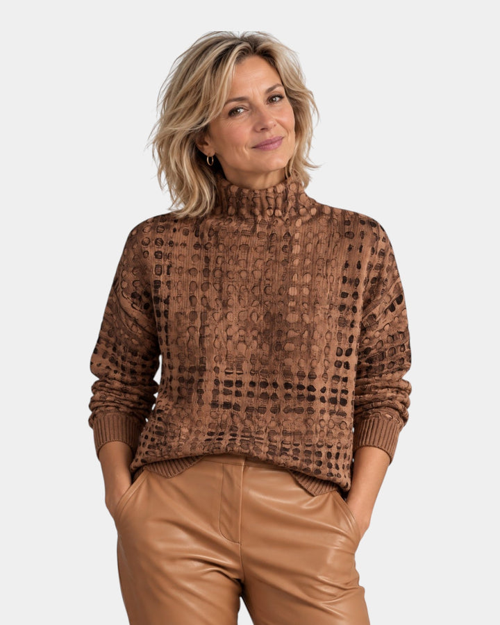 Zélavine | Pull Femme Col Roulé Texturé Oversize - Brown - Image 1