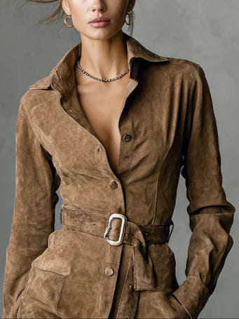 Zélavorne | Femme Robe Chemise Daim Ceinturée - Image 5