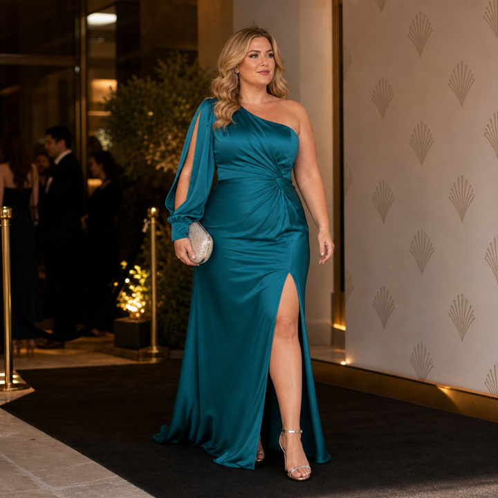 Zéliane | Femme Robe de Soirée Longue Épaule Asymétrique - Teal - Image 3