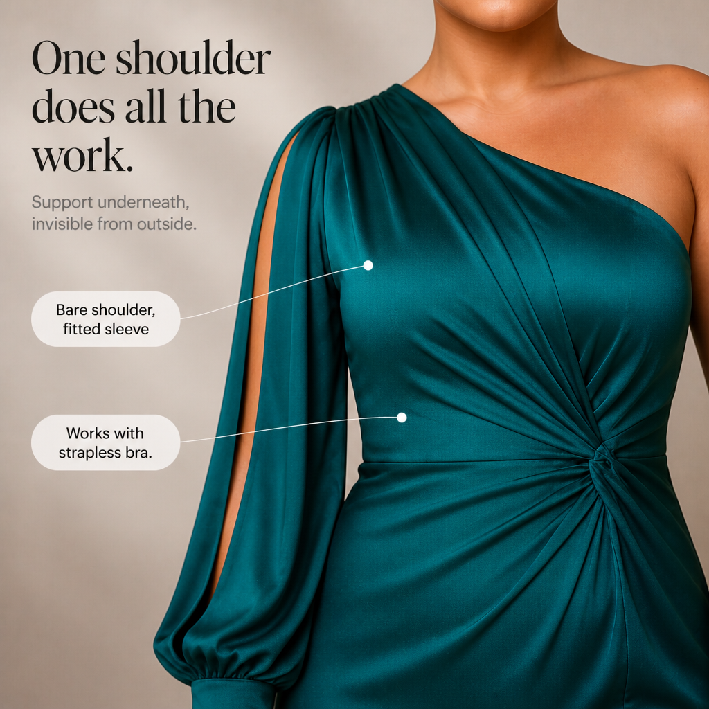 Zéliane | Femme Robe de Soirée Longue Épaule Asymétrique - Teal - Image 7