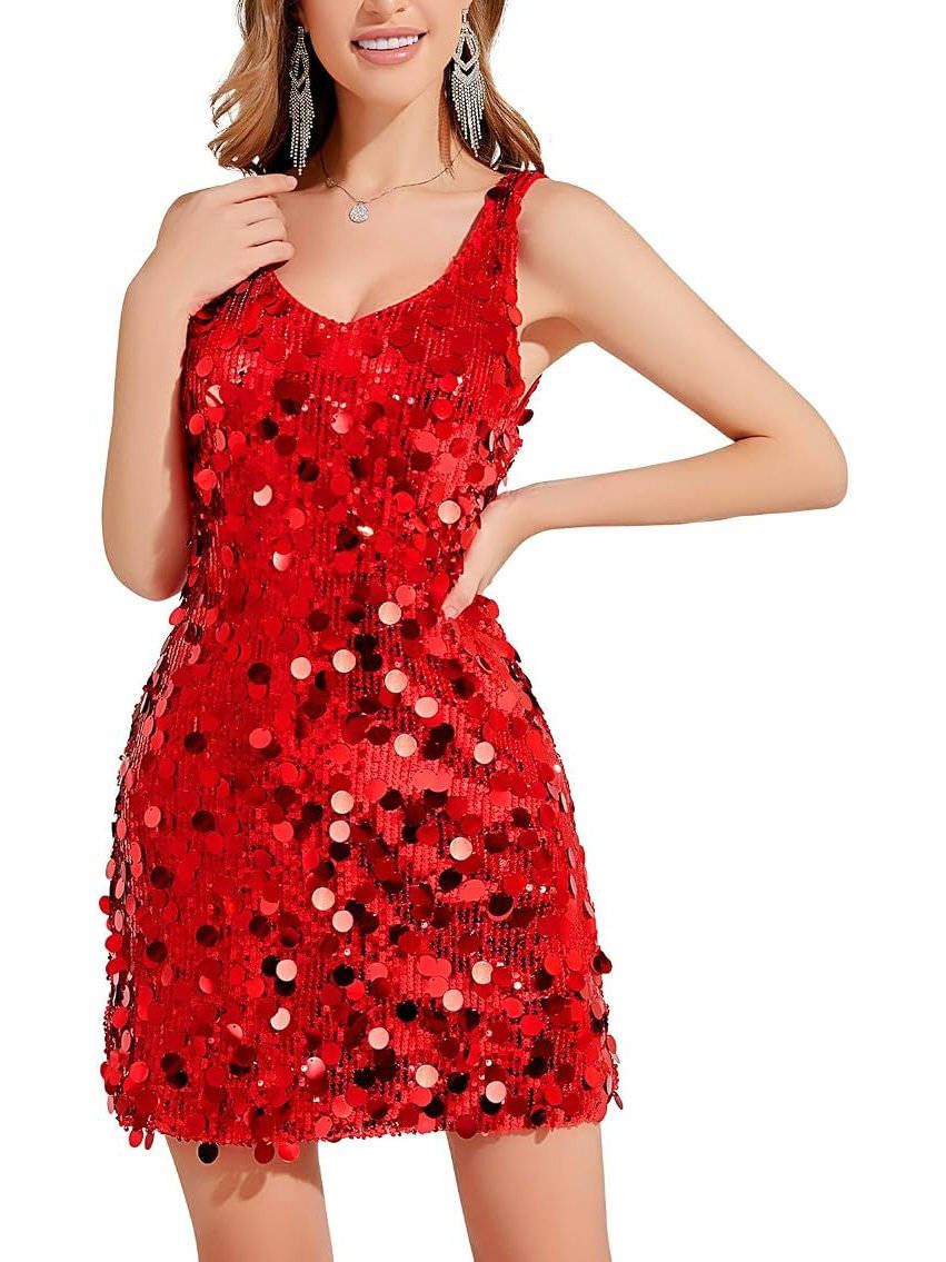 Zélivane | Femme Robe de Soirée Paillettes Mini - Red - Image 1