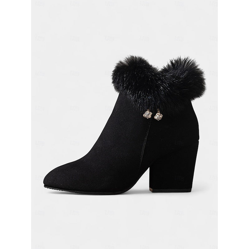 Zélorine | Femme Bottines à Talon Carré Bordure Fourrure - Brown - Image 11
