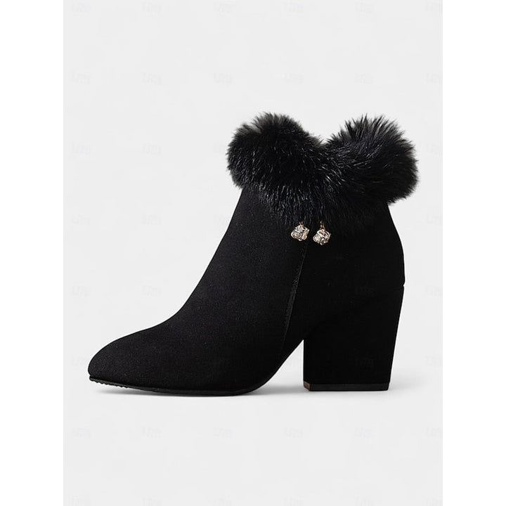 Zélorine | Femme Bottines à Talon Carré Bordure Fourrure - Brown - Image 11