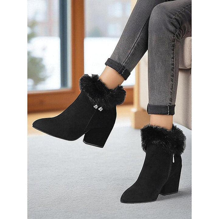 Zélorine | Femme Bottines à Talon Carré Bordure Fourrure - Brown - Image 2