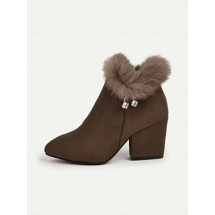 Zélorine | Femme Bottines à Talon Carré Bordure Fourrure - Brown - Image 8