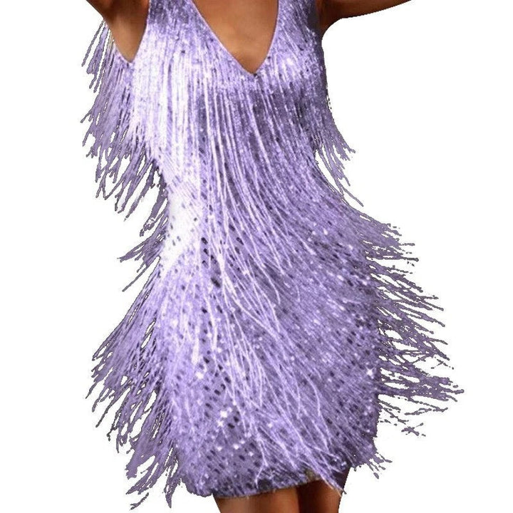 Zélvaine | Femme Robe de Soirée à Franges Argentée Mini - Silver - Image 4