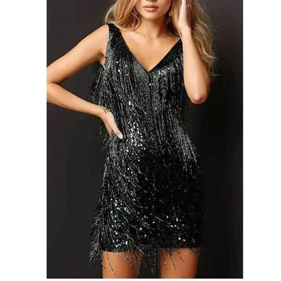 Zélvaine | Femme Robe de Soirée à Franges Argentée Mini - Silver - Image 8