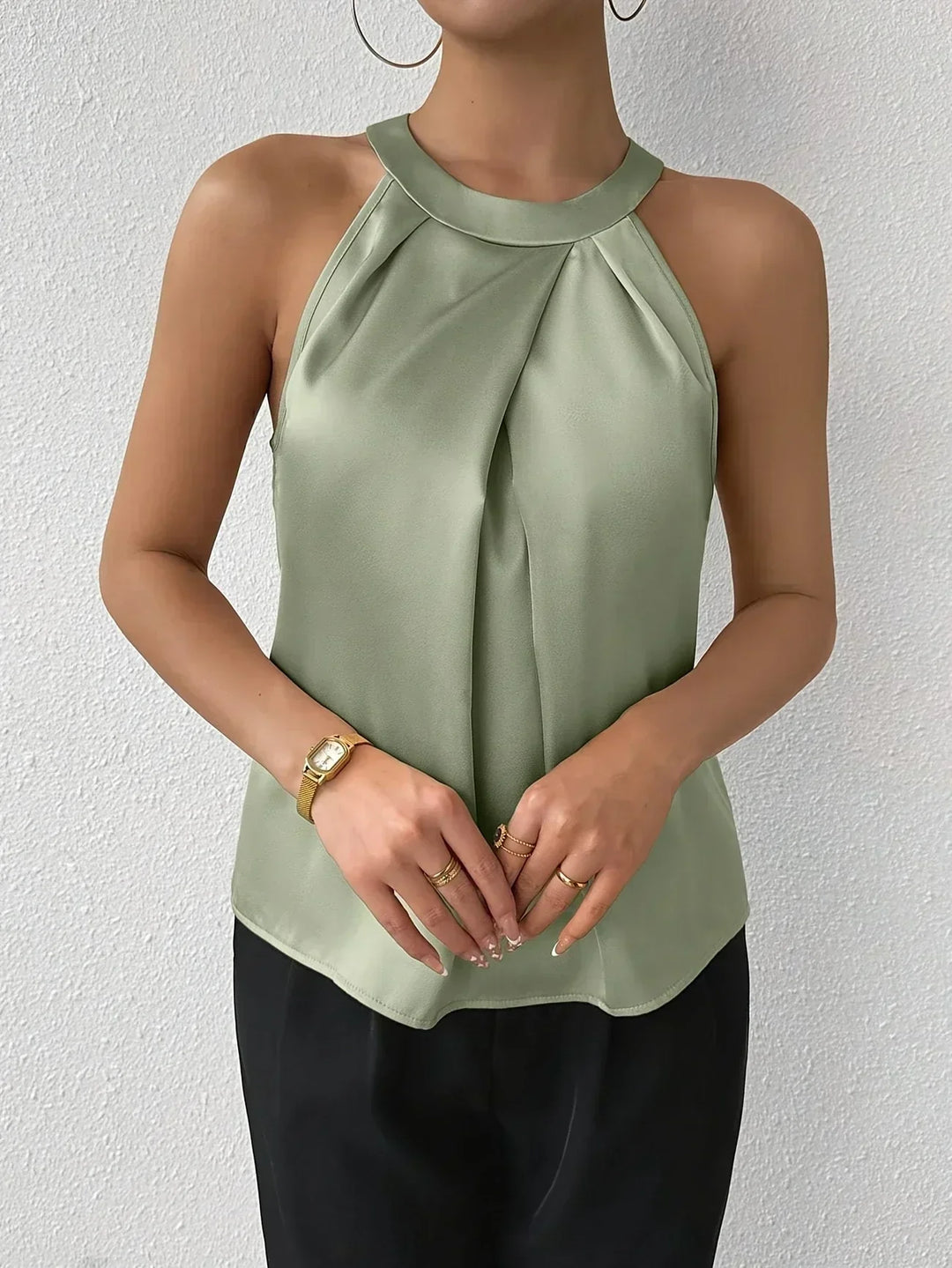 Zélvane | Femme Blouse Sans Manches Col Licou - White - Image 19