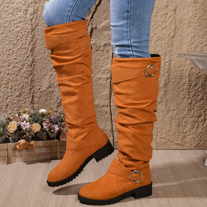 Zolvaine | Femme Bottes Genou Tige Plissée Boucle - Grey - Image 5