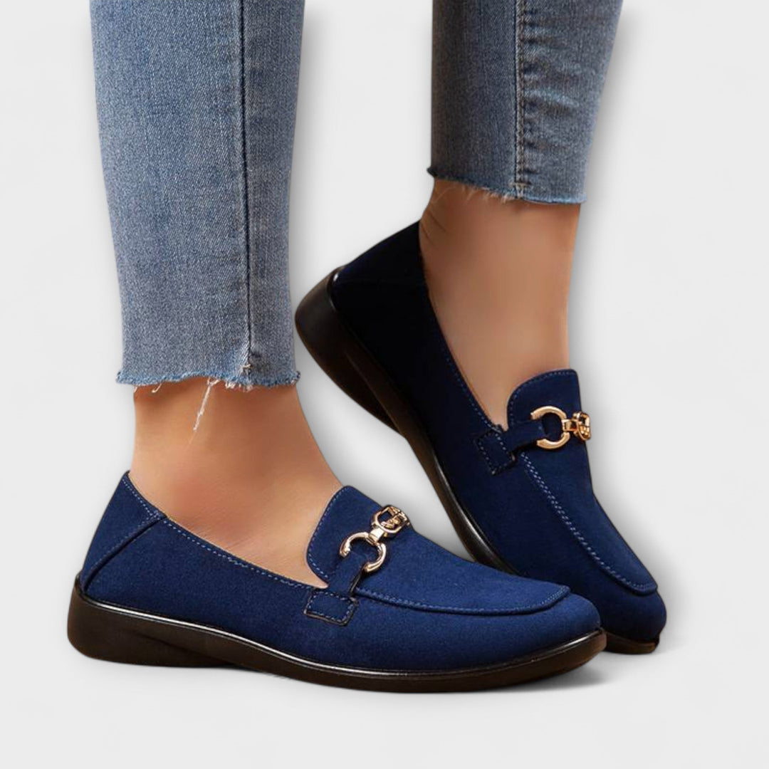 Zolvaine | Femme Mocassins Slip-On Détail Doré - Navy - Image 1