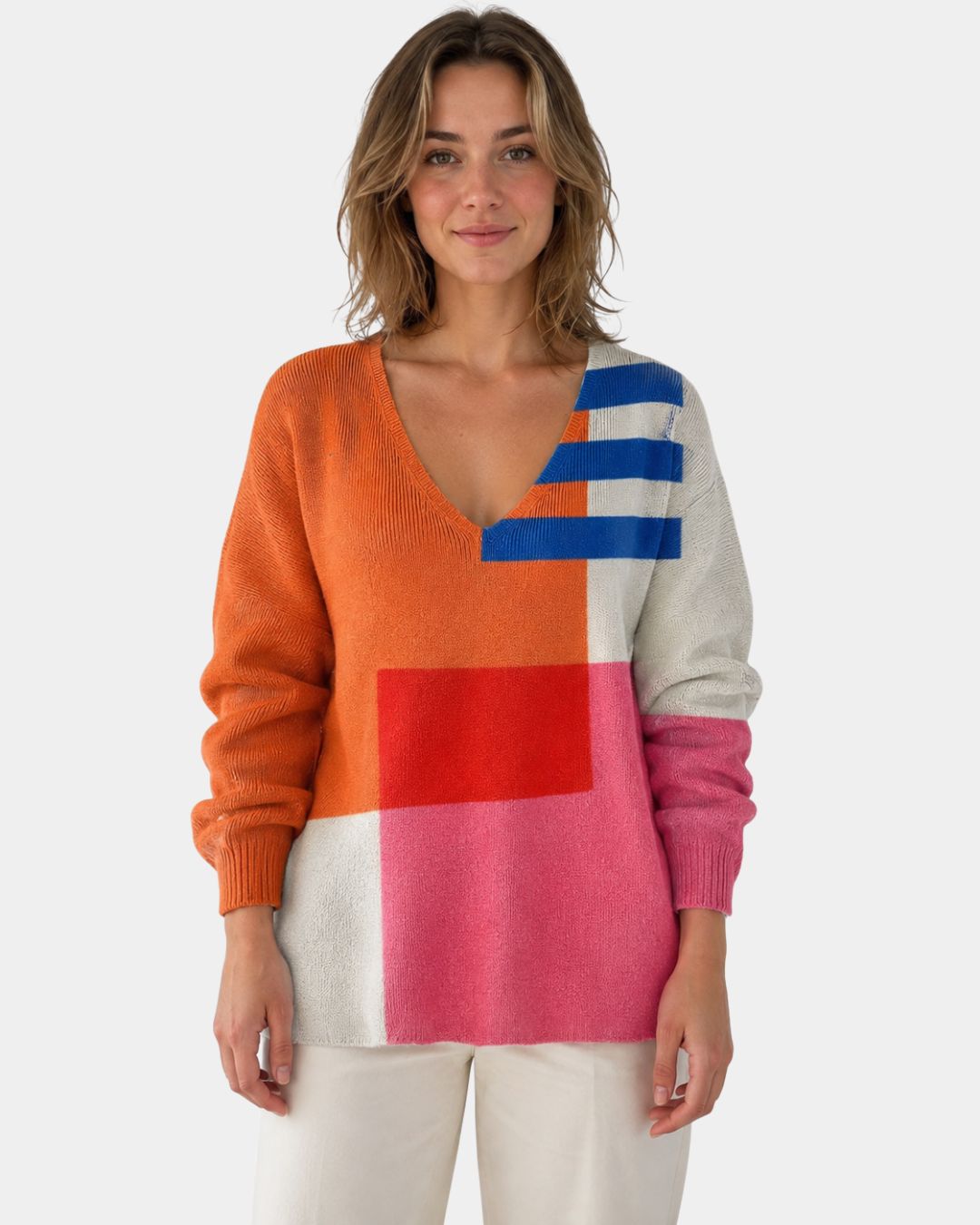 Zolvande | Pull Femme Col V Colorblock - Image 1