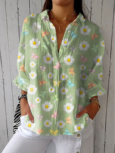 Zolvhara | Femme Chemisier Fleuri Manches Longues Vert - Light Green - Image 1