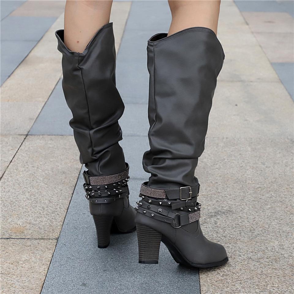 Zolvine | Femme Bottes Hautes Talon Bloc Strass - Brown - Image 12