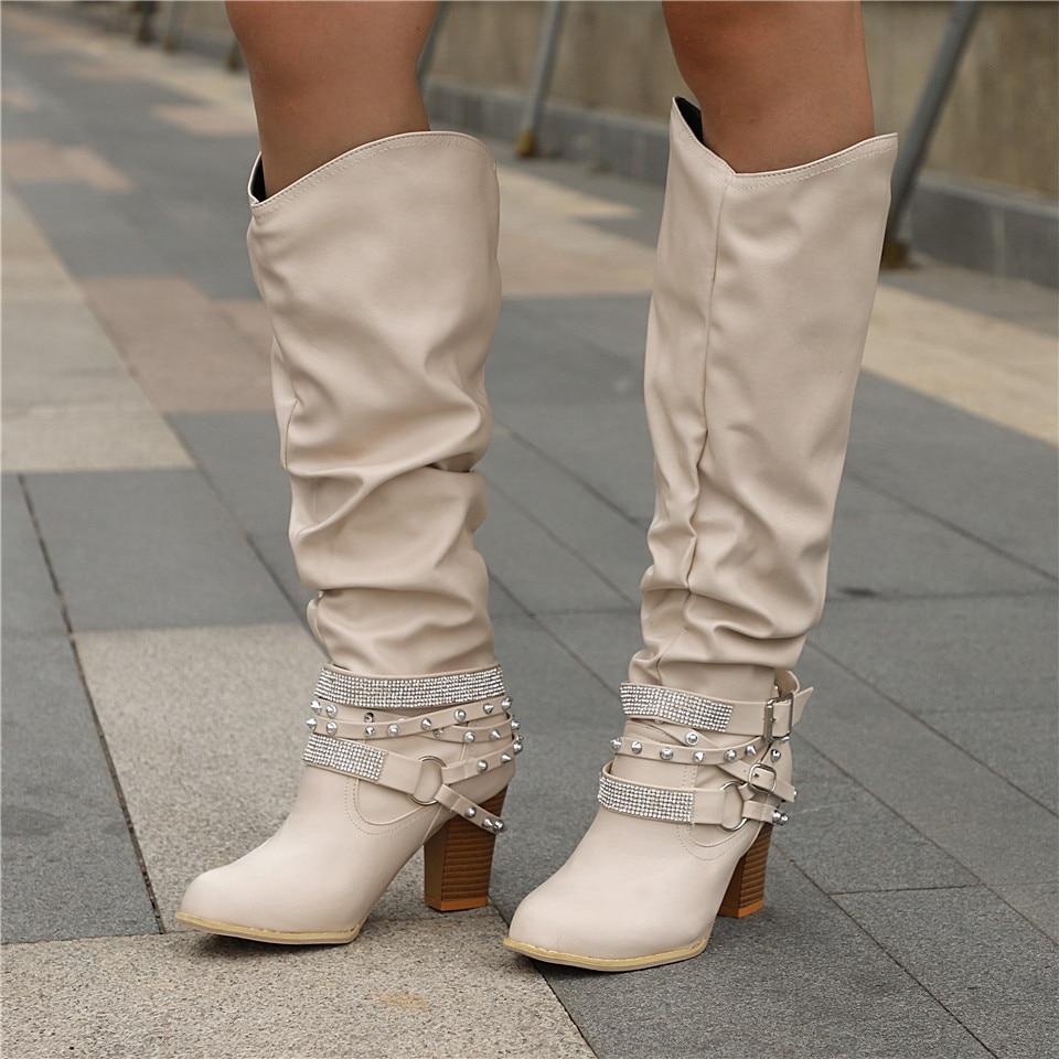 Zolvine | Femme Bottes Hautes Talon Bloc Strass - Brown - Image 2