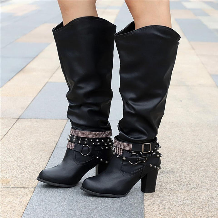 Zolvine | Femme Bottes Hautes Talon Bloc Strass - Brown - Image 5