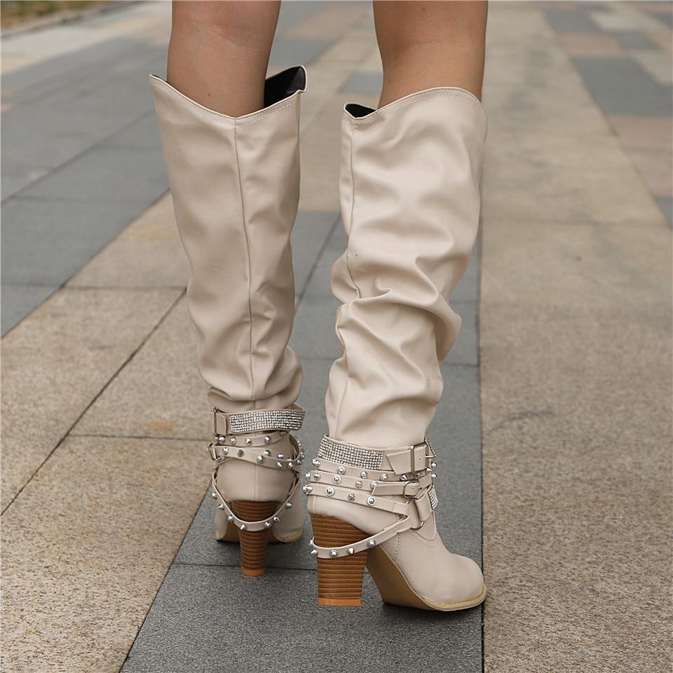 Zolvine | Femme Bottes Hautes Talon Bloc Strass - Brown - Image 8