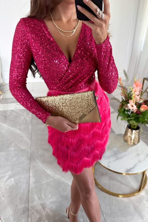 Valmée | Femme Robe Mini Sequins à Franges Manches Longues — vue 7