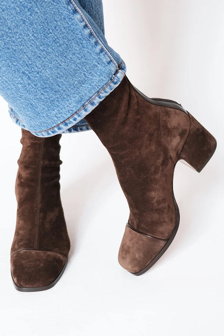 Zéphane | Bottines Femme Talon Carré Daim - Dark Brown - Image 1