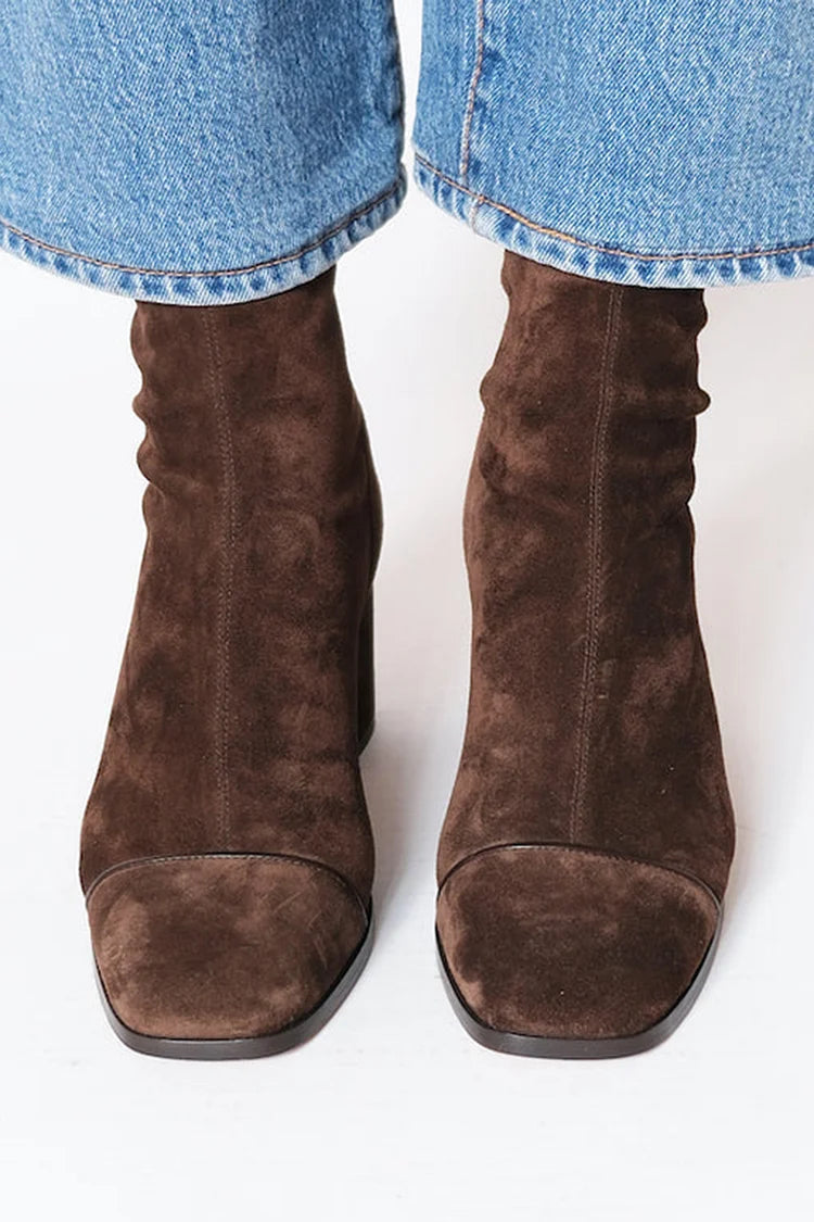 Zéphane | Bottines Femme Talon Carré Daim - Dark Brown - Image 2