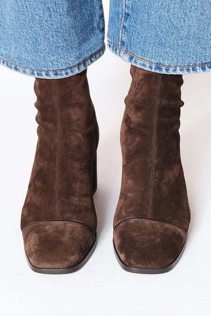 Zéphane | Bottines Femme Talon Carré Daim - Dark Brown - Image 2