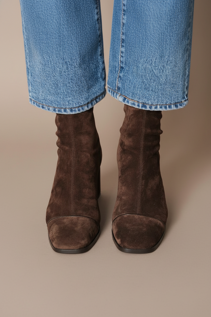 Zéphane | Bottines Femme Talon Carré Daim - Dark Brown - Image 3
