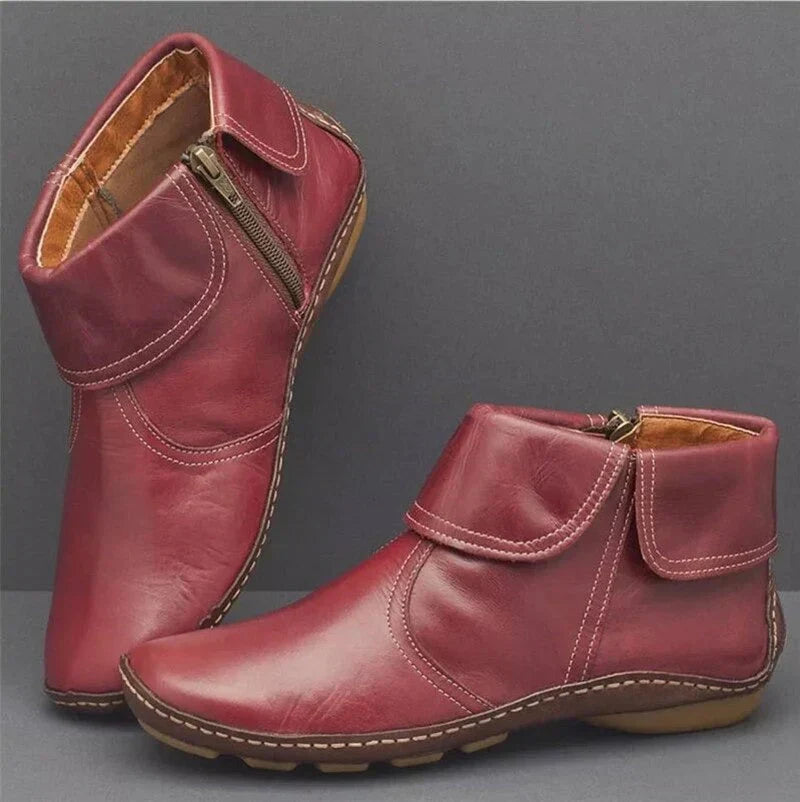 Zéphorie | Femme Bottines Rétro Cuir Zippées - Burgundy - Image 1