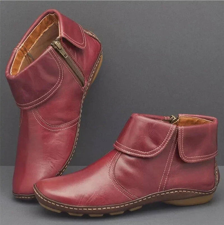 Zéphorie | Femme Bottines Rétro Cuir Zippées - Burgundy - Image 1