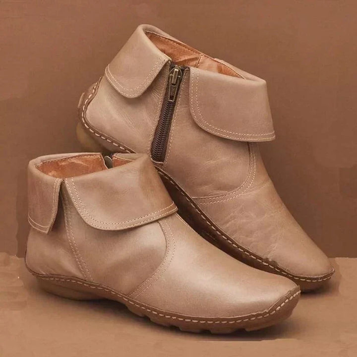 Zéphorie | Femme Bottines Rétro Cuir Zippées - Burgundy - Image 2