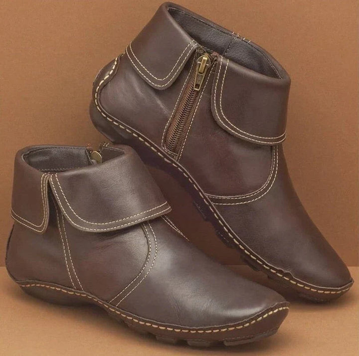 Zéphorie | Femme Bottines Rétro Cuir Zippées - Burgundy - Image 3