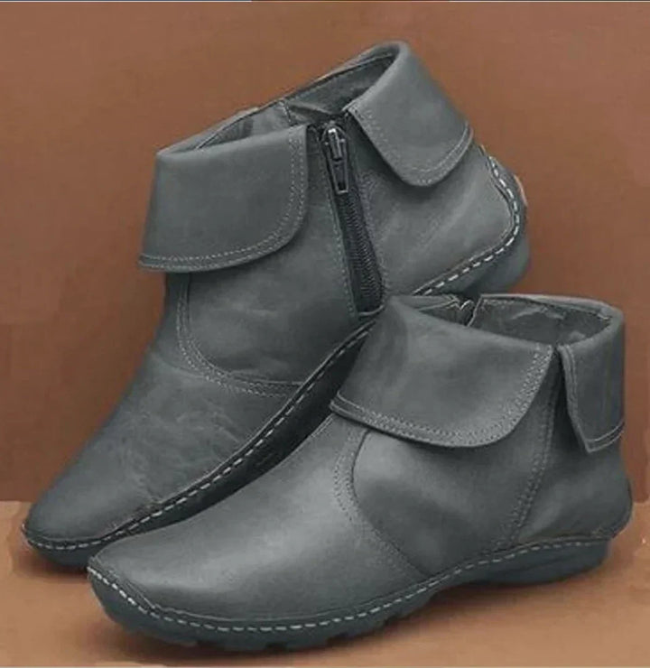 Zéphorie | Femme Bottines Rétro Cuir Zippées - Burgundy - Image 4